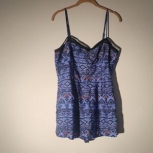 Forever 21 Woman's Spaghetti Strap Blue Orange & Black Romper, Size: L